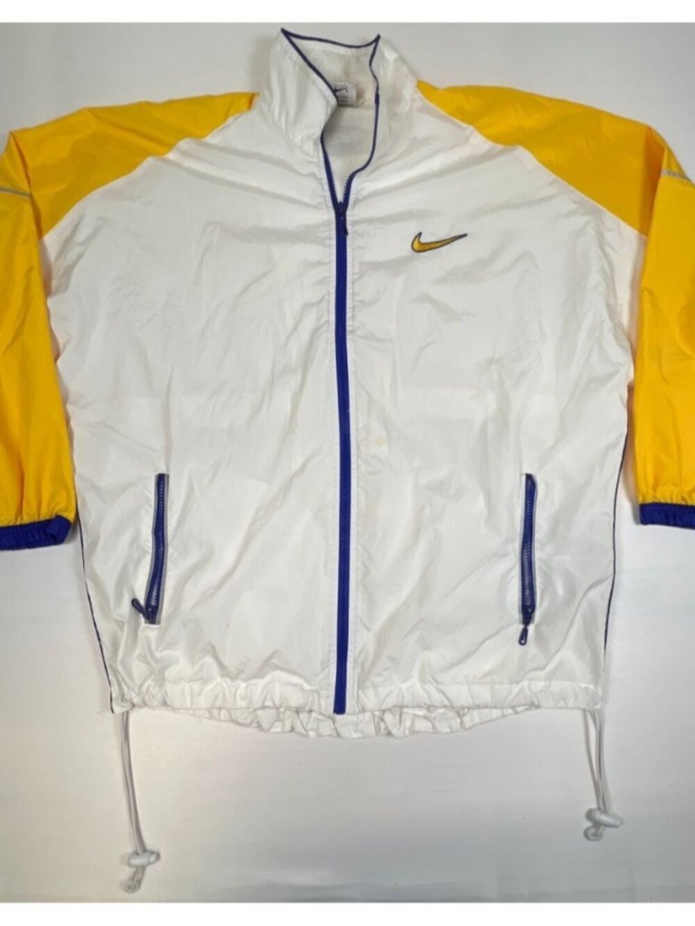 Nike Women M White Yellow Full Zip Mesh Lined Windbreaker Jacket Retro Y2K